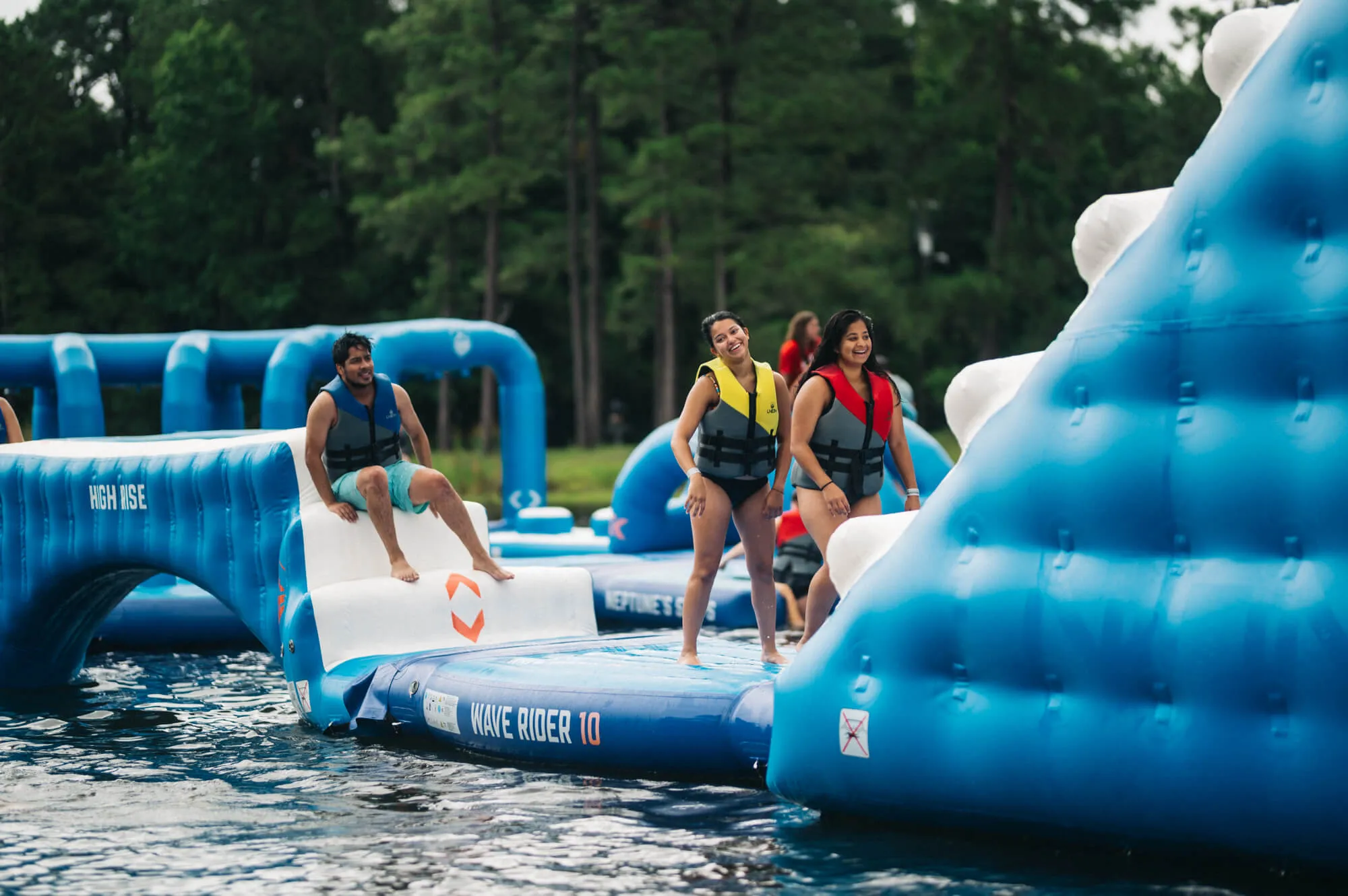 Corporate team building activities at Charleston Aqua Park private lake venue