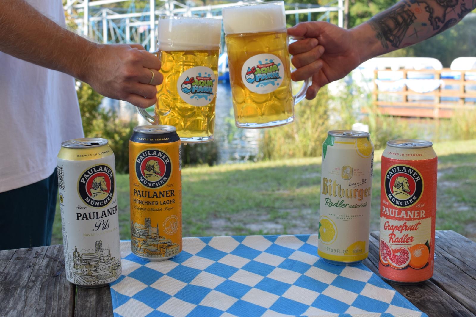 Oktoberfest celebration at Charleston Aqua Park with authentic German decorations and beer